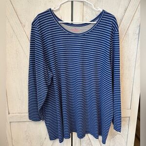 Woman Within Stripe Top Women’s Size 3X 30/32 Blue & White Pullover Shirt